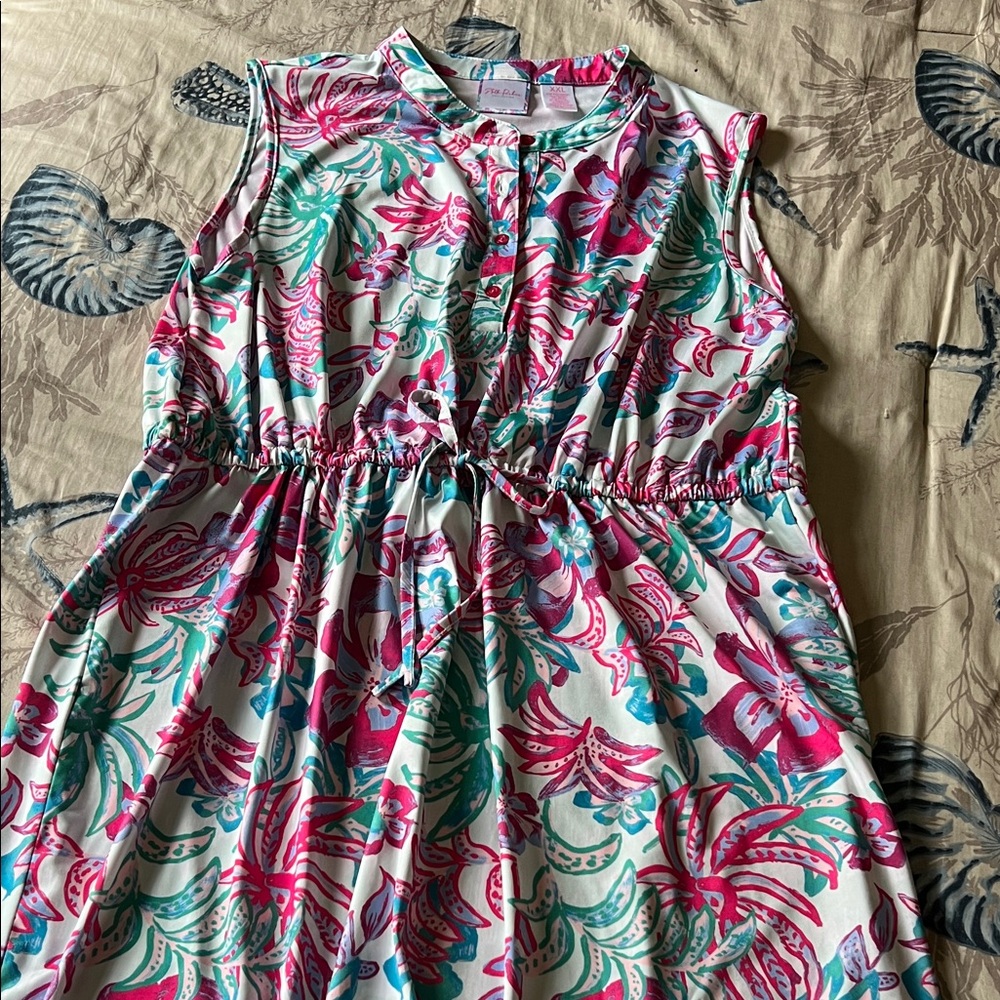 Floral Sleeveless Dress - Pink and Green